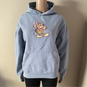 Vintage Disney Mickey Mouse Embroidered Light Blue Hoodie, size XS